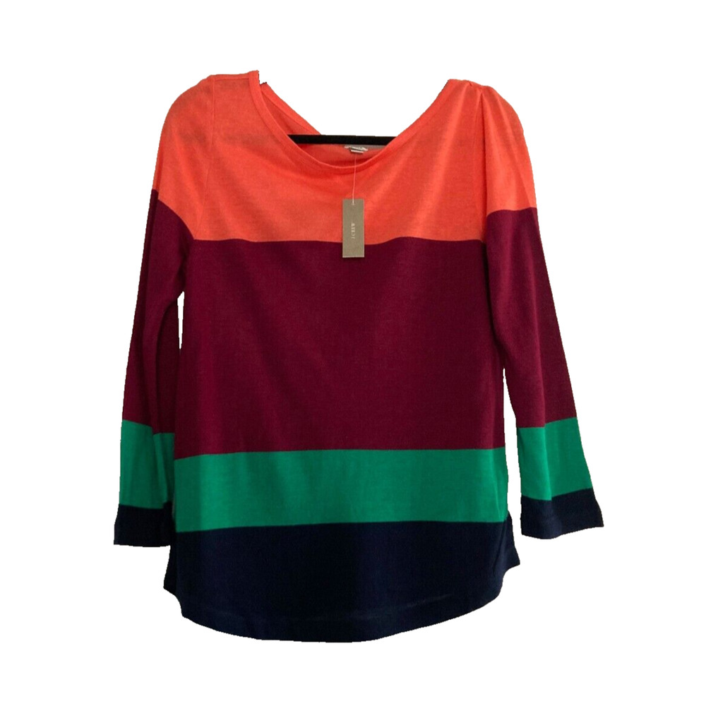 NWT J Crew Sweater Colorblock Women M Long‎ Sleeve Linen Blend Spring Preppy - Picture 2 of 8